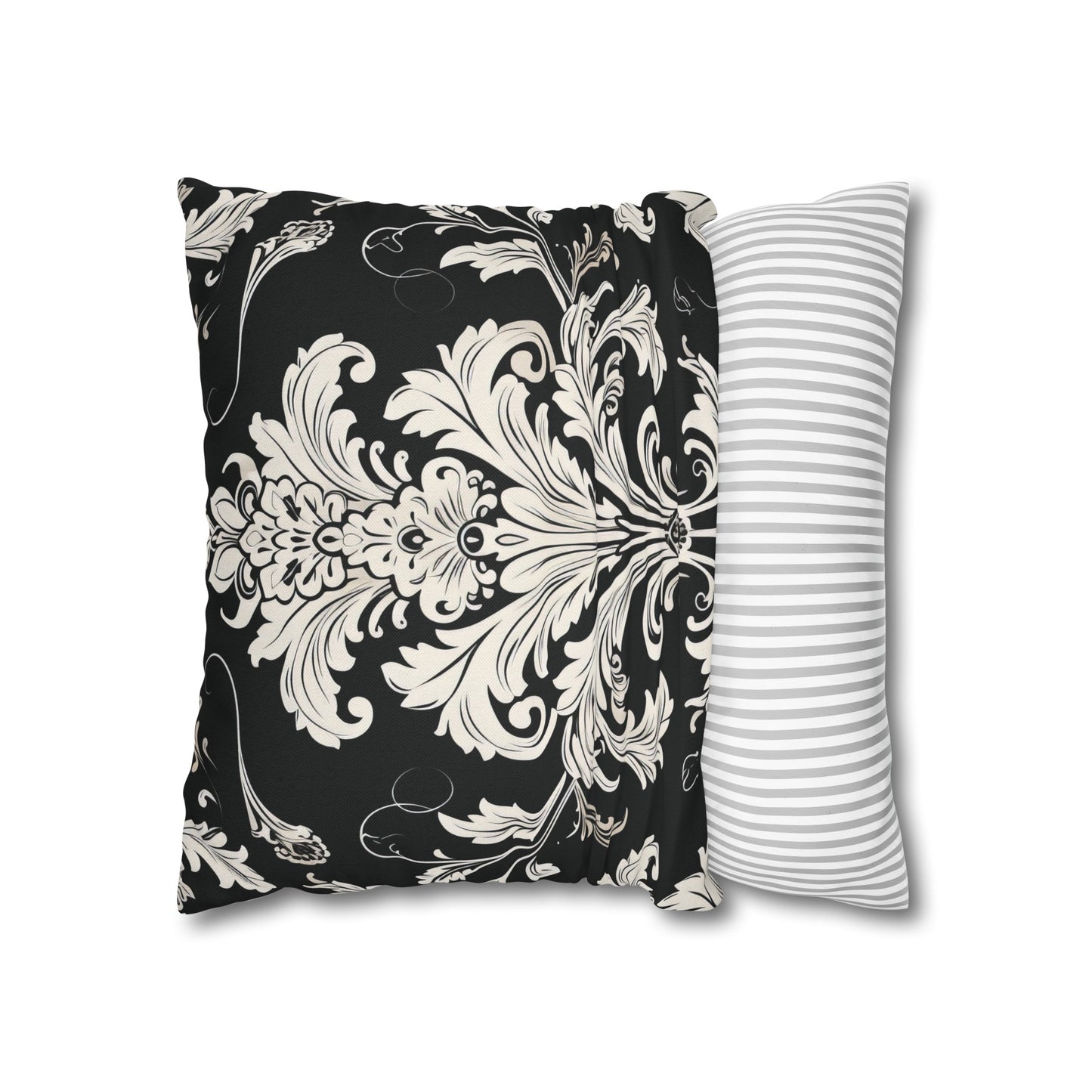 Elegant 19th Century Vintage Floral Damask Pillowcase in Black and White (Pillow not included)