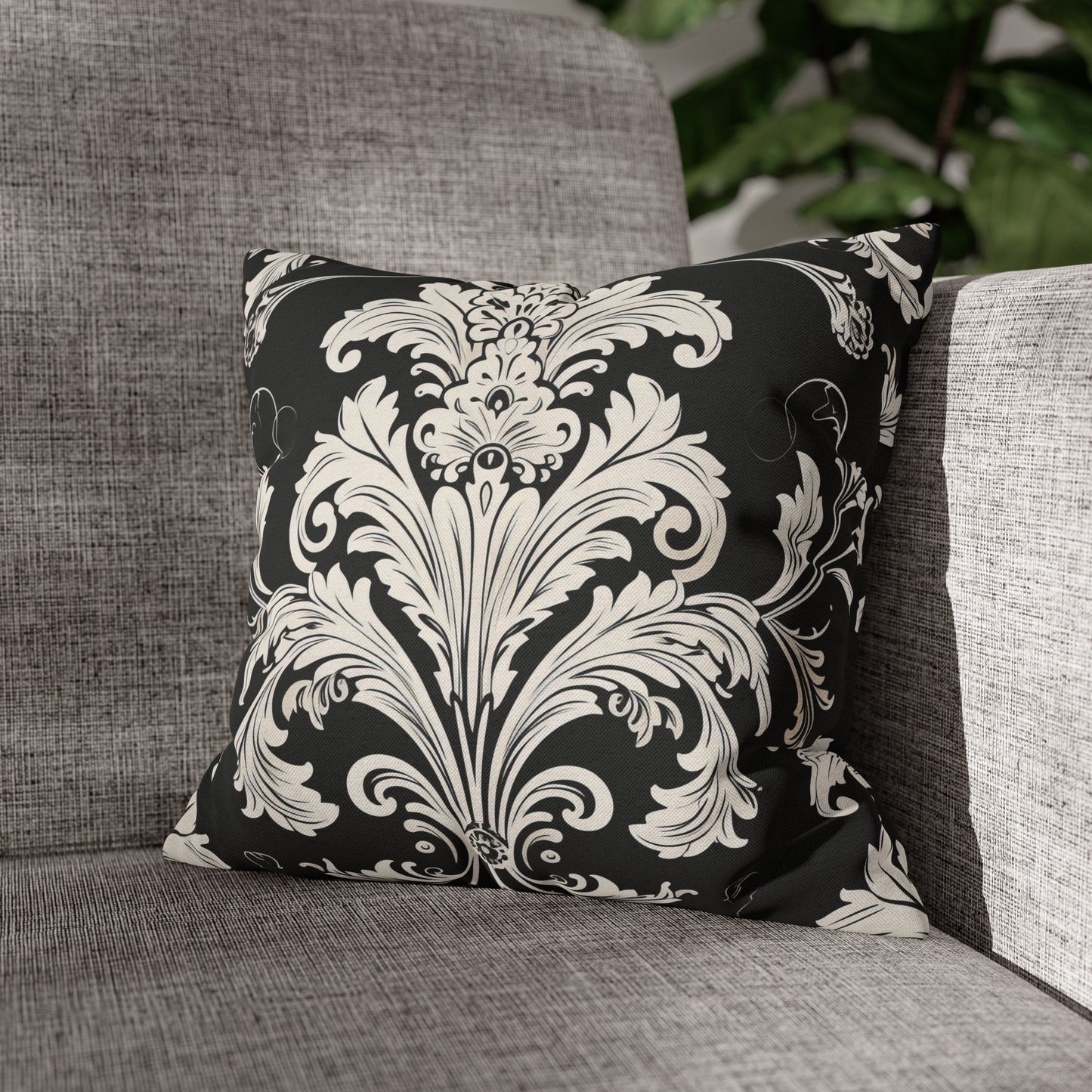 Elegant 19th Century Vintage Floral Damask Pillowcase in Black and White (Pillow not included)