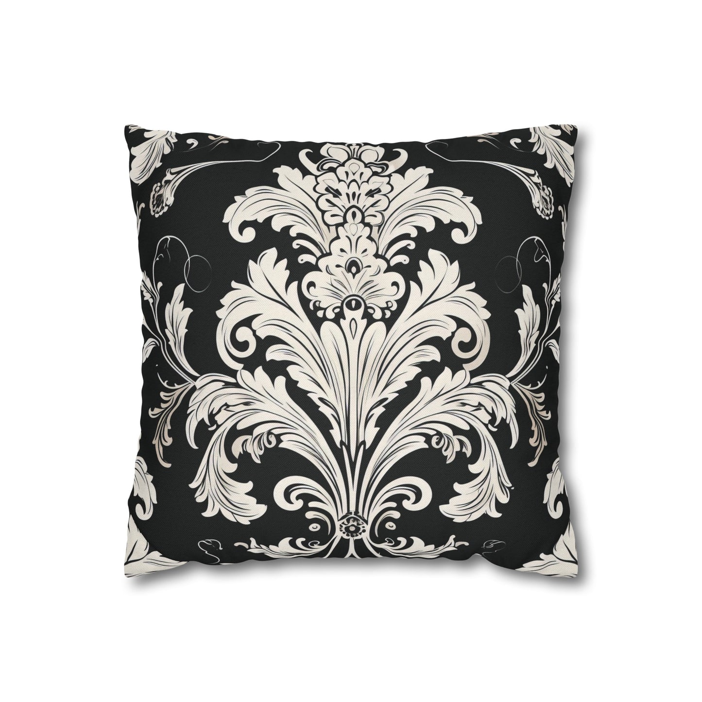 Elegant 19th Century Vintage Floral Damask Pillowcase in Black and White (Pillow not included)