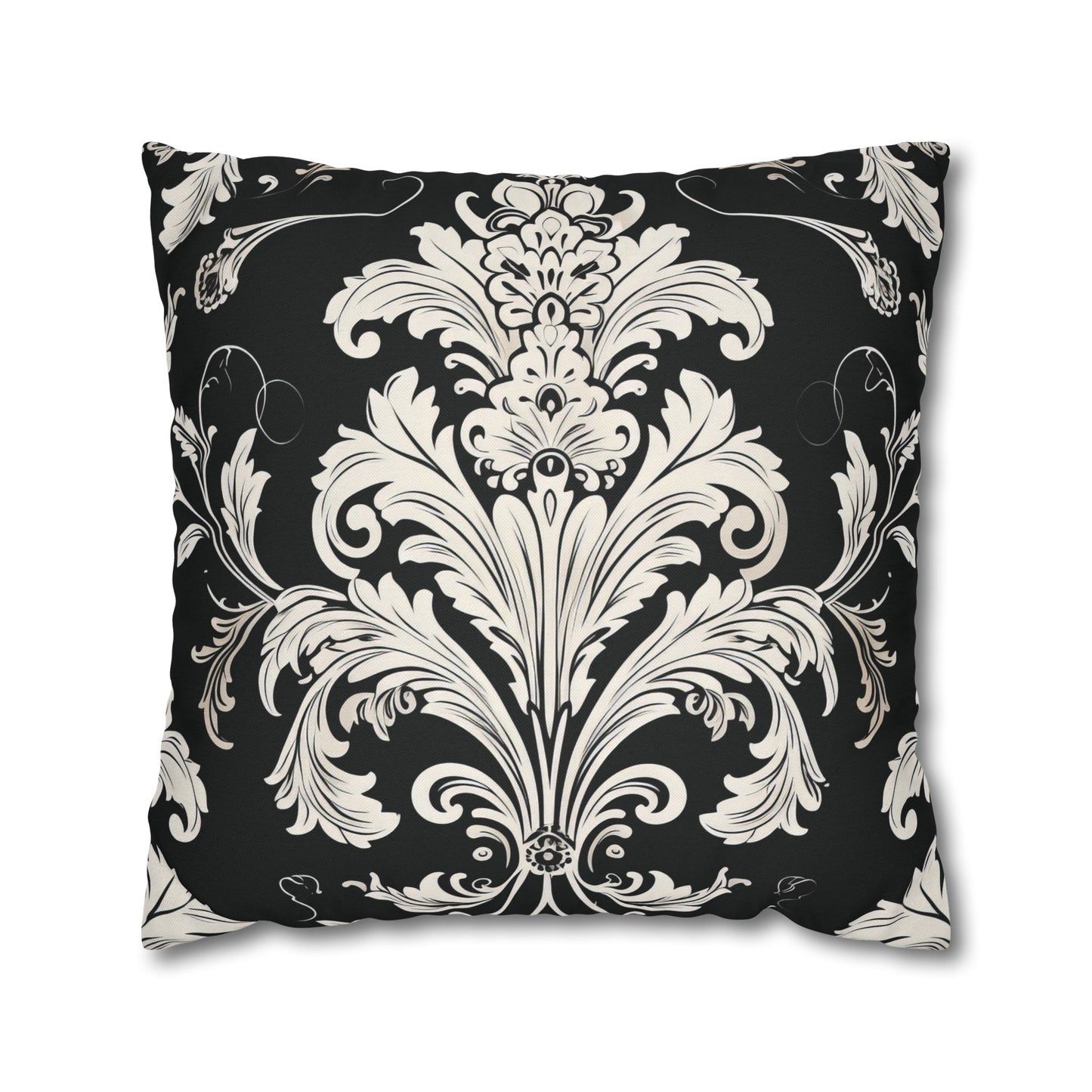 Elegant 19th Century Vintage Floral Damask Pillowcase in Black and White (Pillow not included)