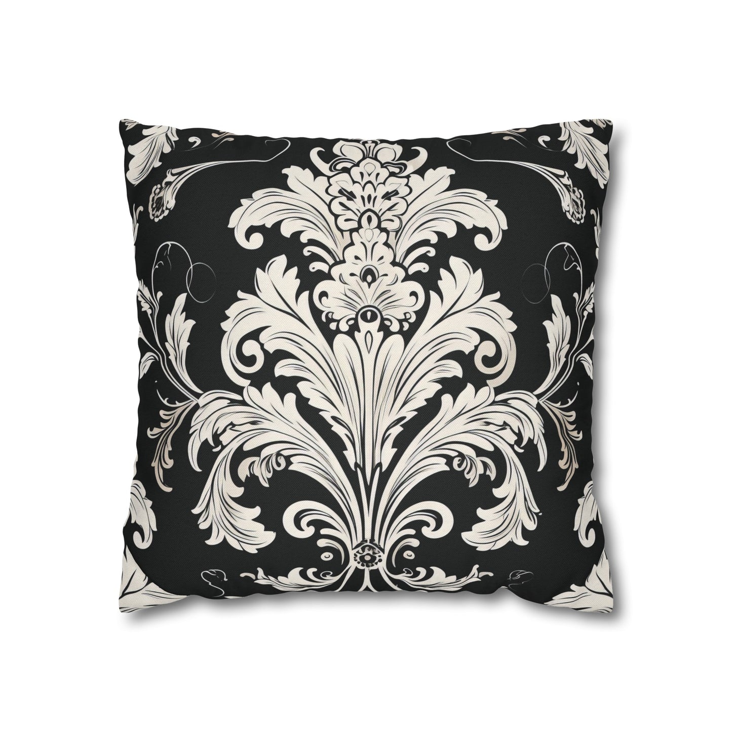 Elegant 19th Century Vintage Floral Damask Pillowcase in Black and White (Pillow not included)