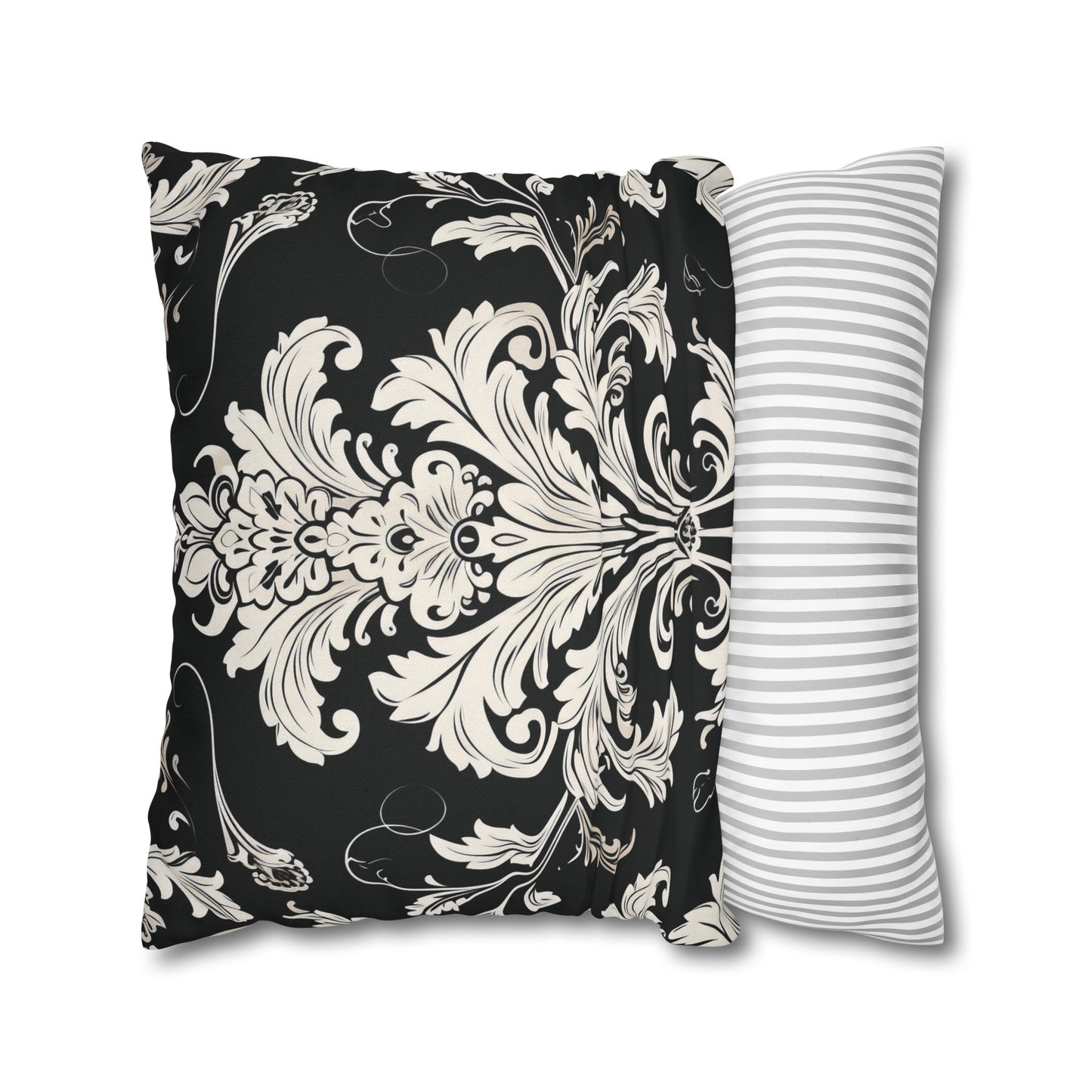 Elegant 19th Century Vintage Floral Damask Pillowcase in Black and White (Pillow not included)