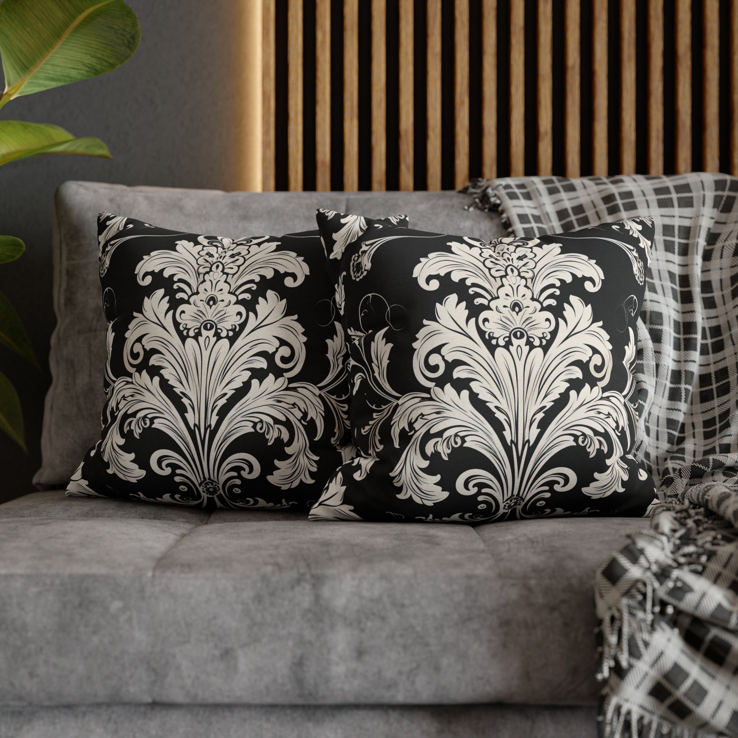 Elegant 19th Century Vintage Floral Damask Pillowcase in Black and White (Pillow not included)