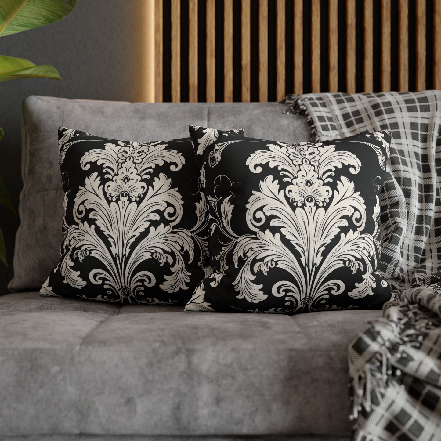Elegant 19th Century Vintage Floral Damask Pillowcase in Black and White (Pillow not included)