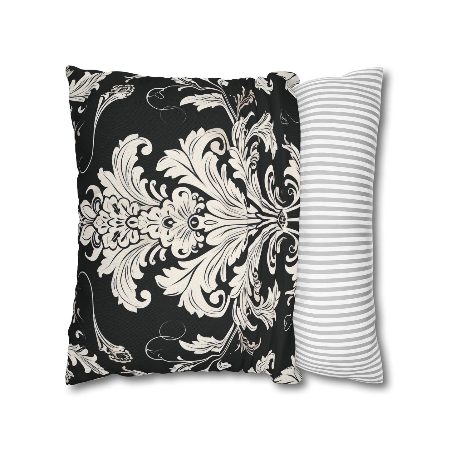 Elegant 19th Century Vintage Floral Damask Pillowcase in Black and White (Pillow not included)