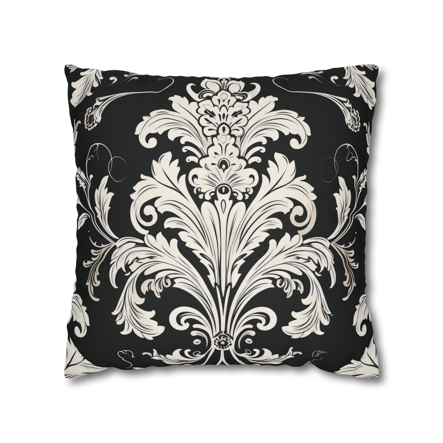 Elegant 19th Century Vintage Floral Damask Pillowcase in Black and White (Pillow not included)
