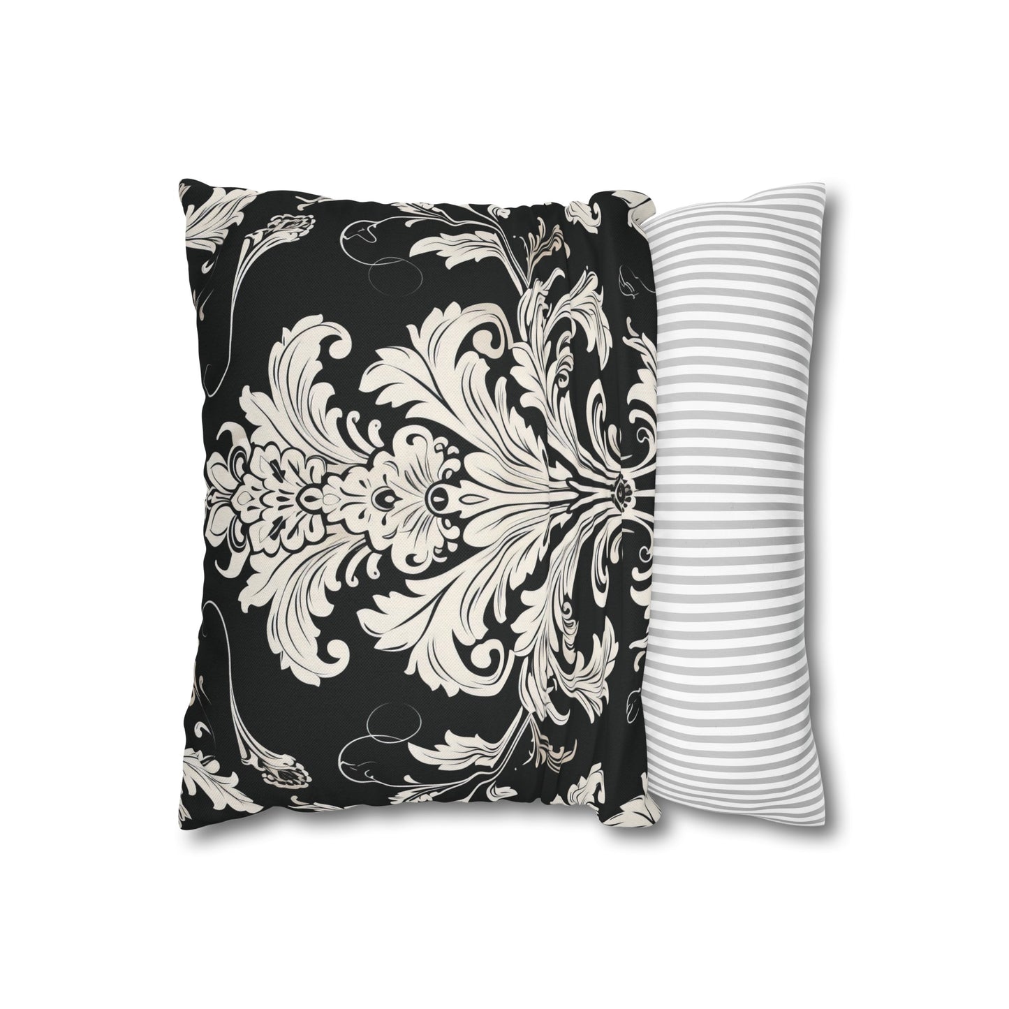 Elegant 19th Century Vintage Floral Damask Pillowcase in Black and White (Pillow not included)
