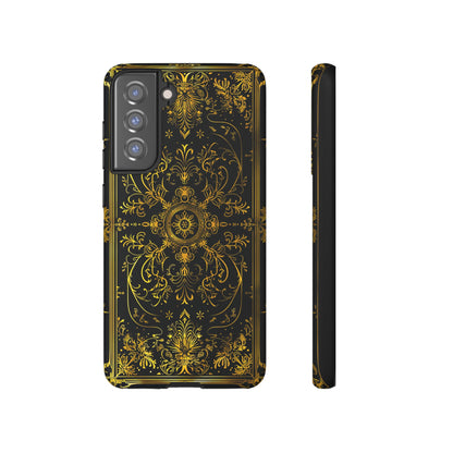 Luxury Gold Floral Damask Tough Phone Case - Elegant Black & Gold Baroque Design