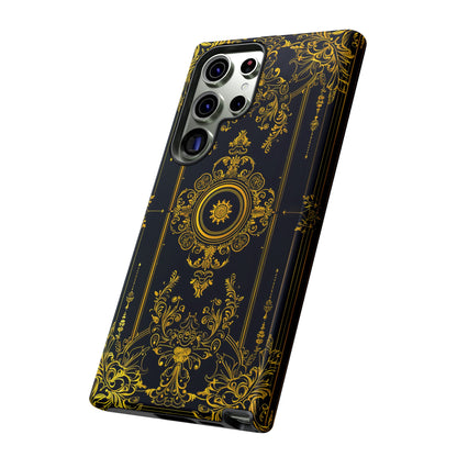 Luxury Gold Floral Damask Tough Phone Case - Elegant Black & Gold Baroque Design