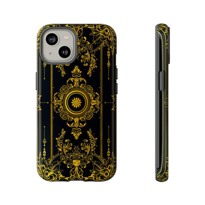 Luxury Gold Floral Damask Tough Phone Case - Elegant Black & Gold Baroque Design