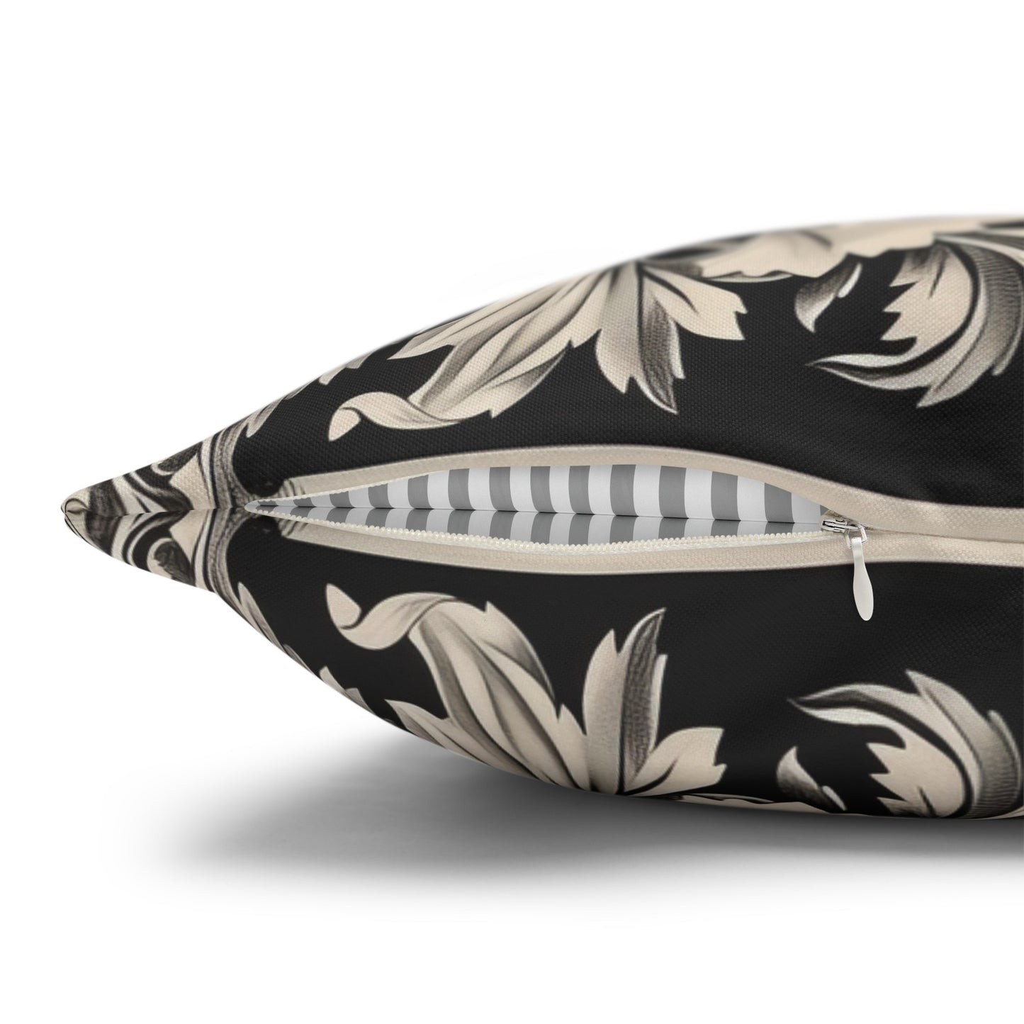 Elegant 19th Century Vintage Floral Damask Pillowcase in Black and Off-White (Pillow not included)