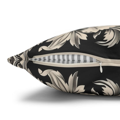 Elegant 19th Century Vintage Floral Damask Pillowcase in Black and Off-White (Pillow not included)
