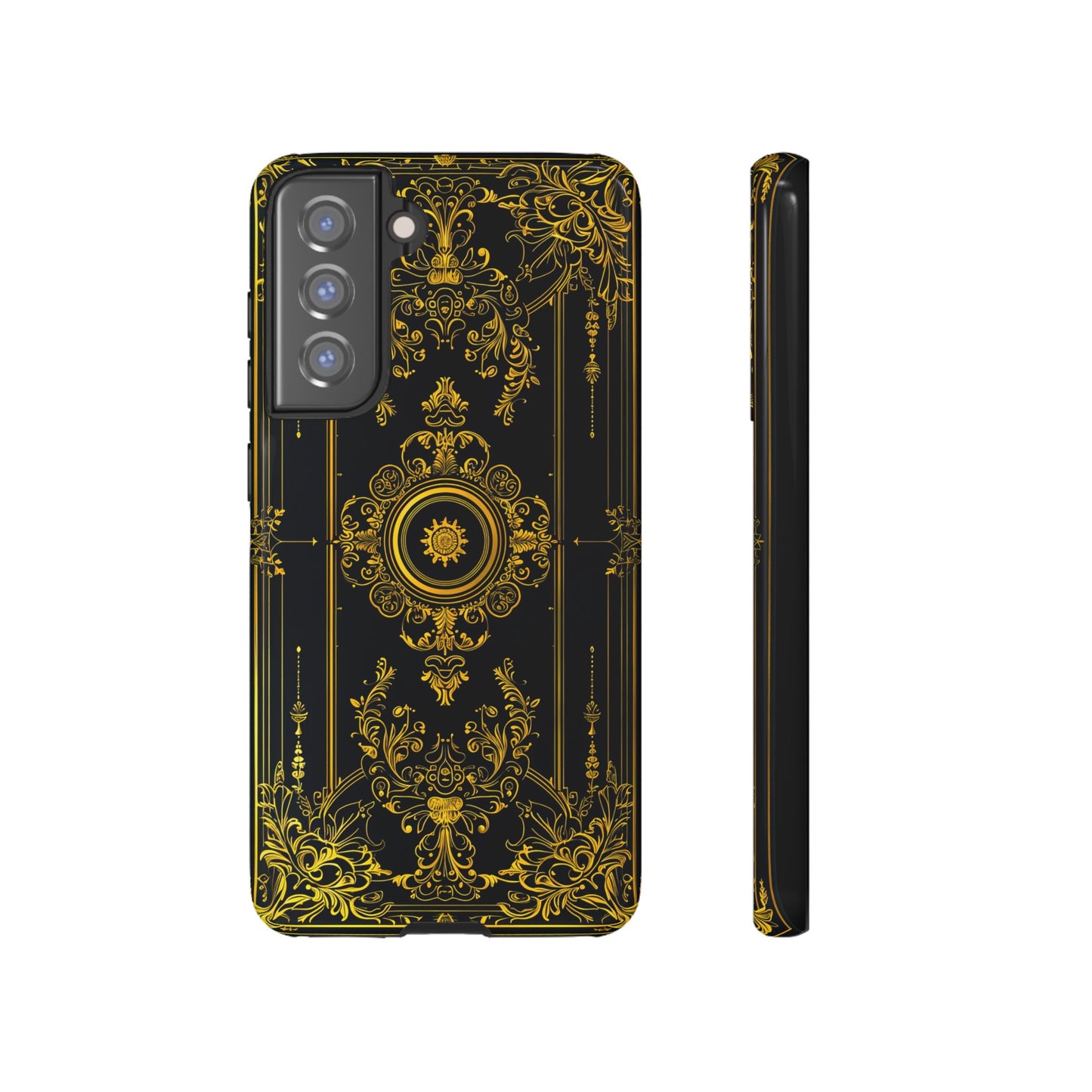 Luxury Gold Floral Damask Tough Phone Case - Elegant Black & Gold Baroque Design