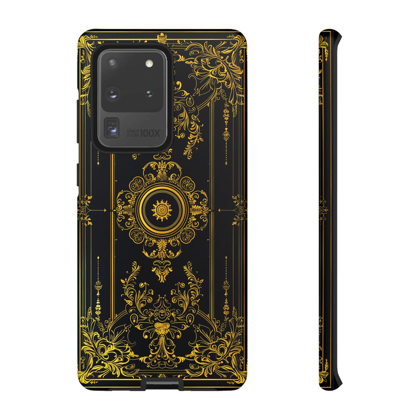 Luxury Gold Floral Damask Tough Phone Case - Elegant Black & Gold Baroque Design