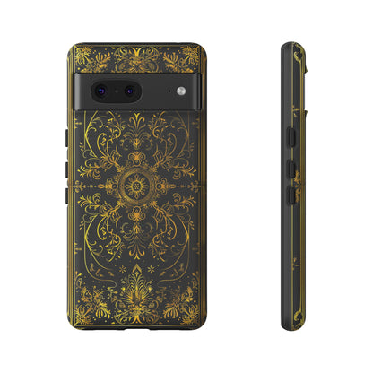 Luxury Gold Floral Damask Tough Phone Case - Elegant Black & Gold Baroque Design