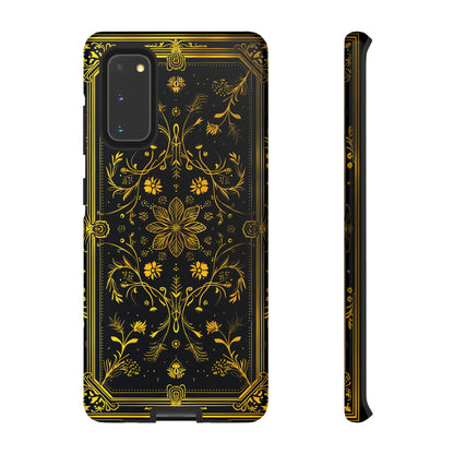 Luxury Gold Floral Damask Tough Phone Case - Elegant Black & Gold Baroque Design