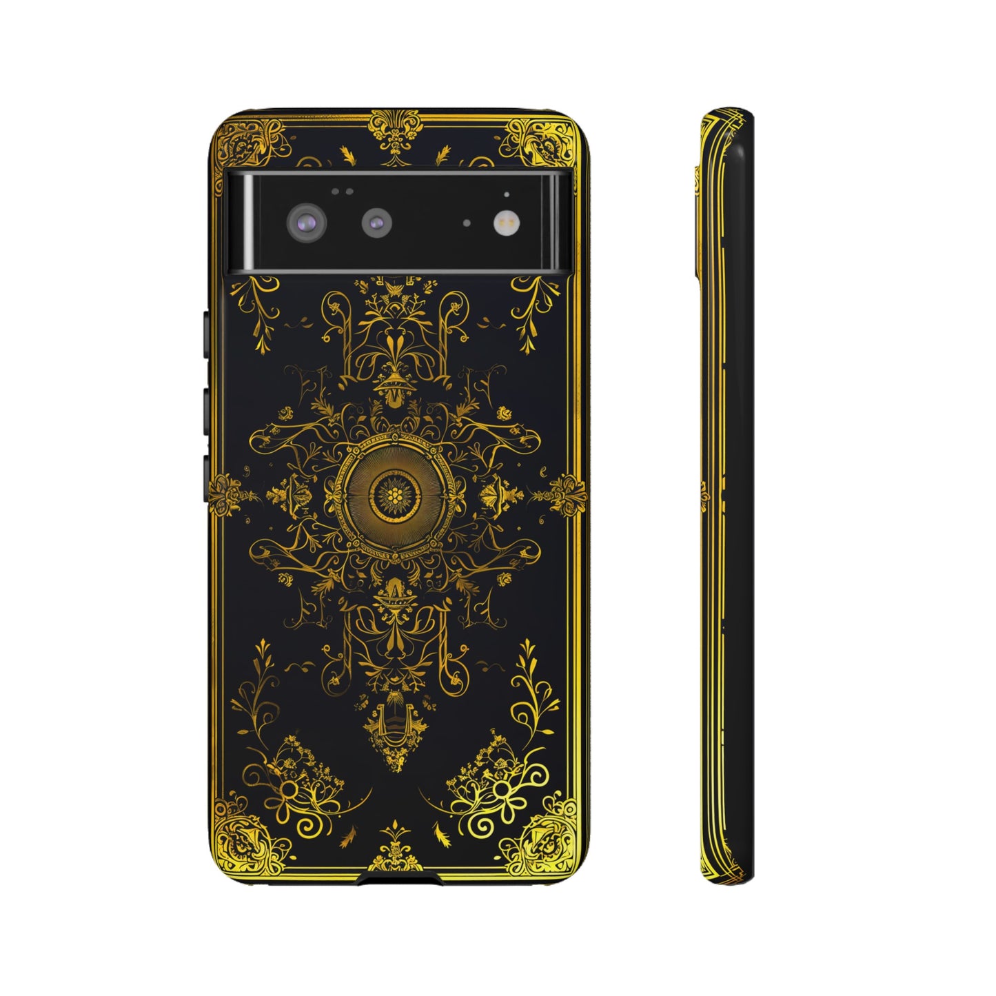 Luxury Gold Floral Damask Tough Phone Case - Elegant Black & Gold Baroque Design