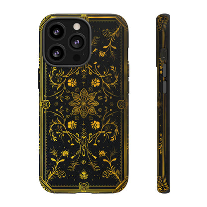 Luxury Gold Floral Damask Tough Phone Case - Elegant Black & Gold Baroque Design