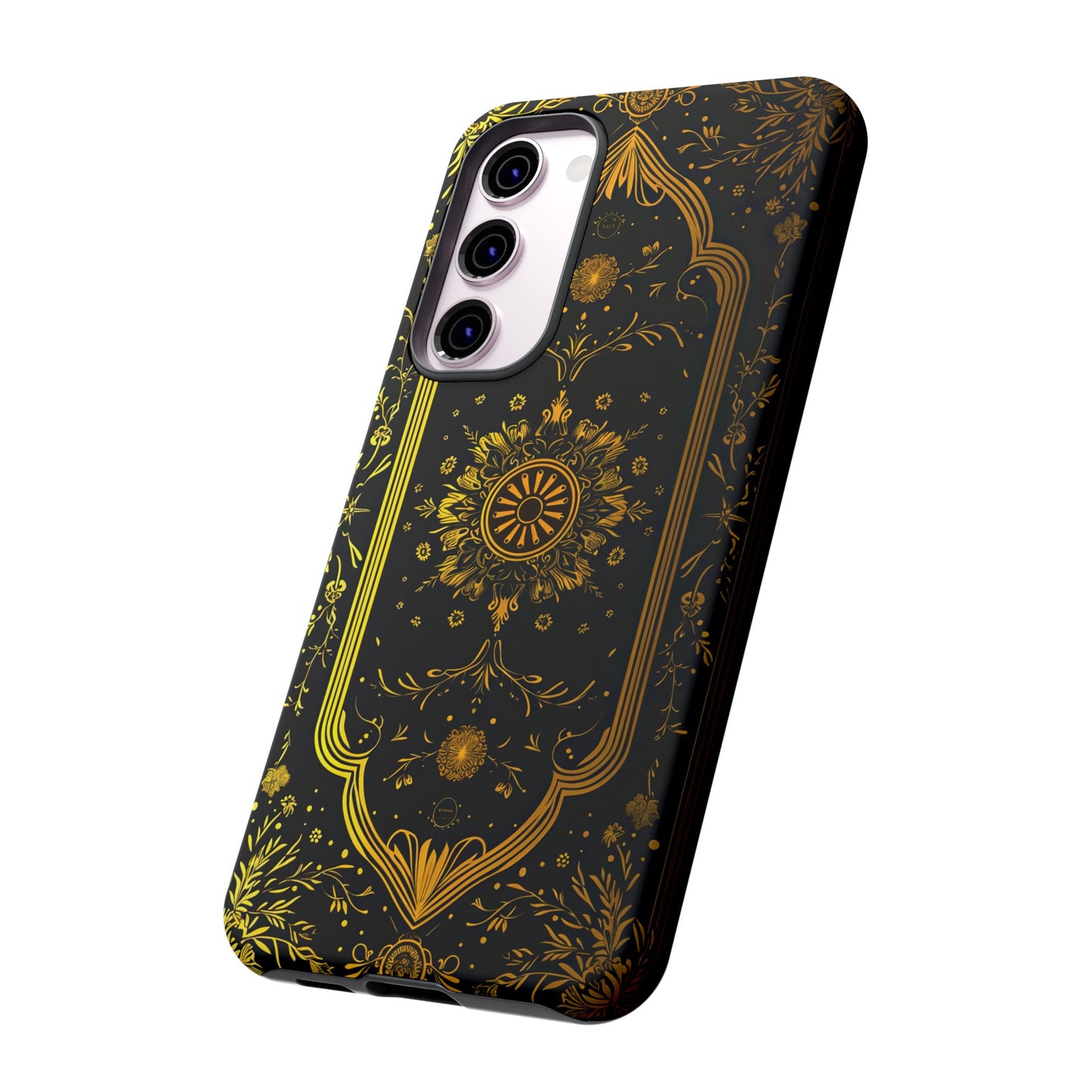 Luxury Gold Floral Damask Tough Phone Case - Elegant Black & Gold Baroque Design