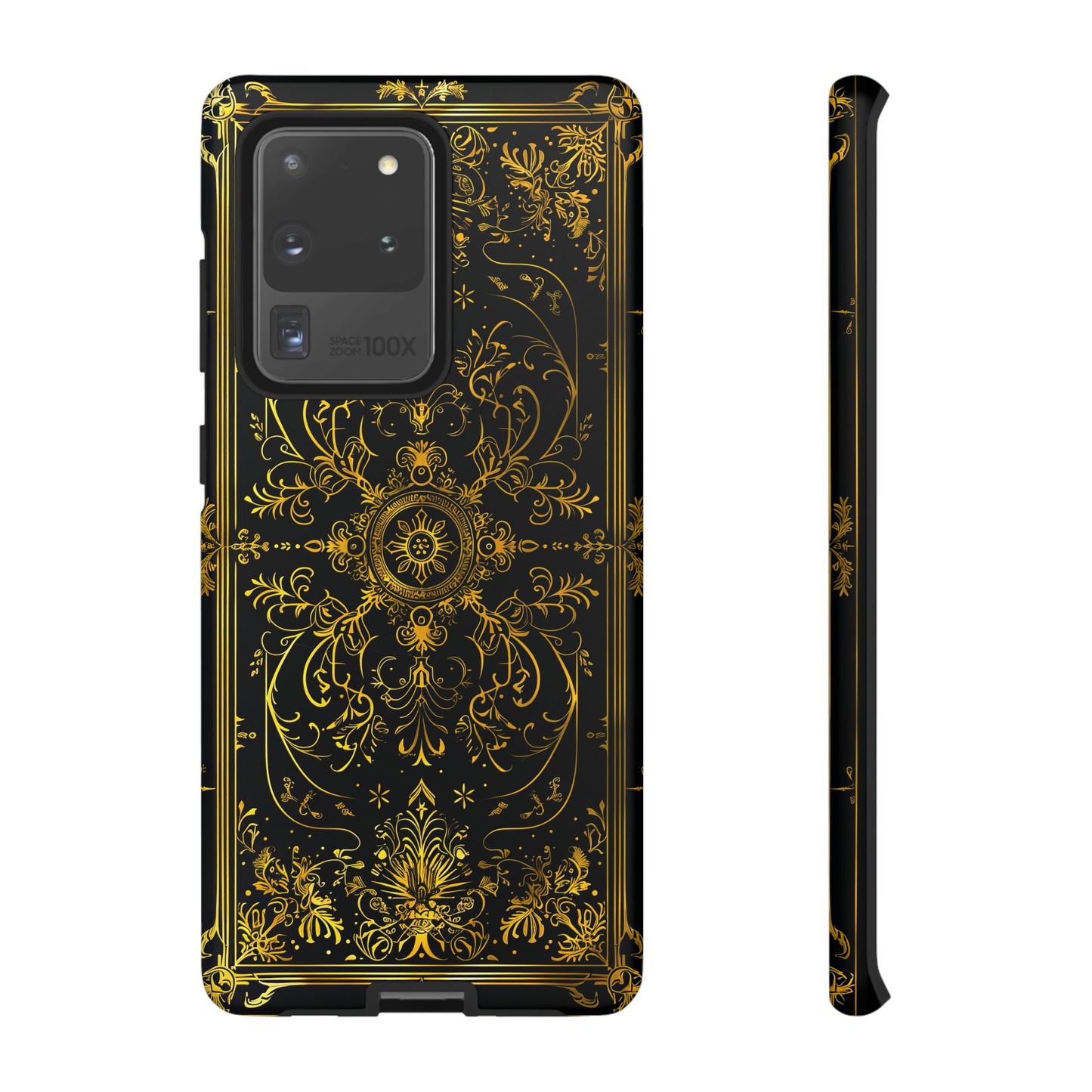 Luxury Gold Floral Damask Tough Phone Case - Elegant Black & Gold Baroque Design