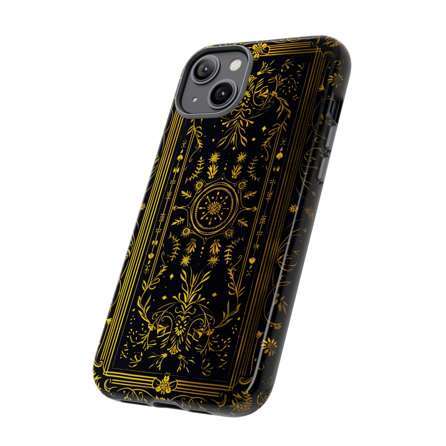 Luxury Gold Floral Damask Tough Phone Case - Elegant Black & Gold Baroque Design