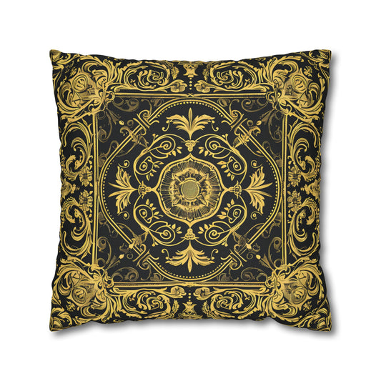 Elegant 19th Century Vintage Floral Damask Pillowcase in Black and Gold (Pillow not included)