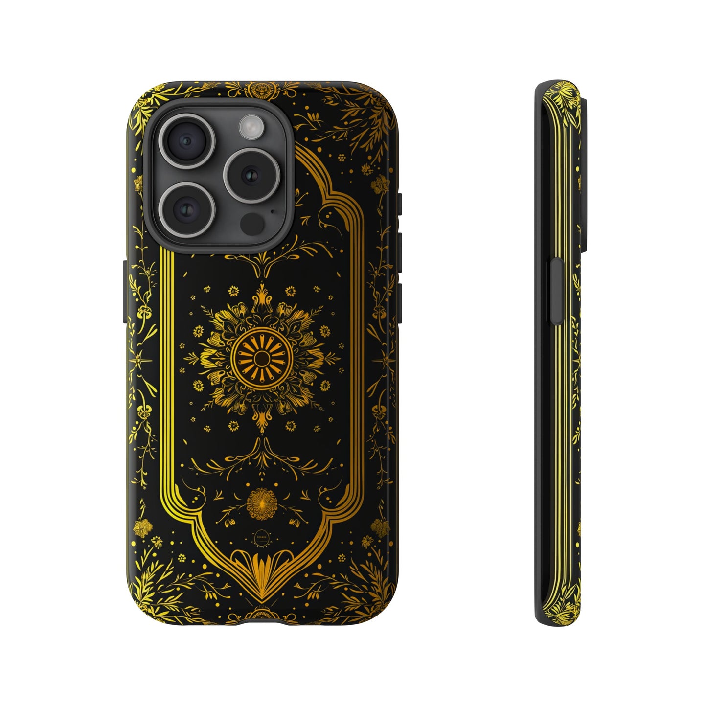 Luxury Gold Floral Damask Tough Phone Case - Elegant Black & Gold Baroque Design