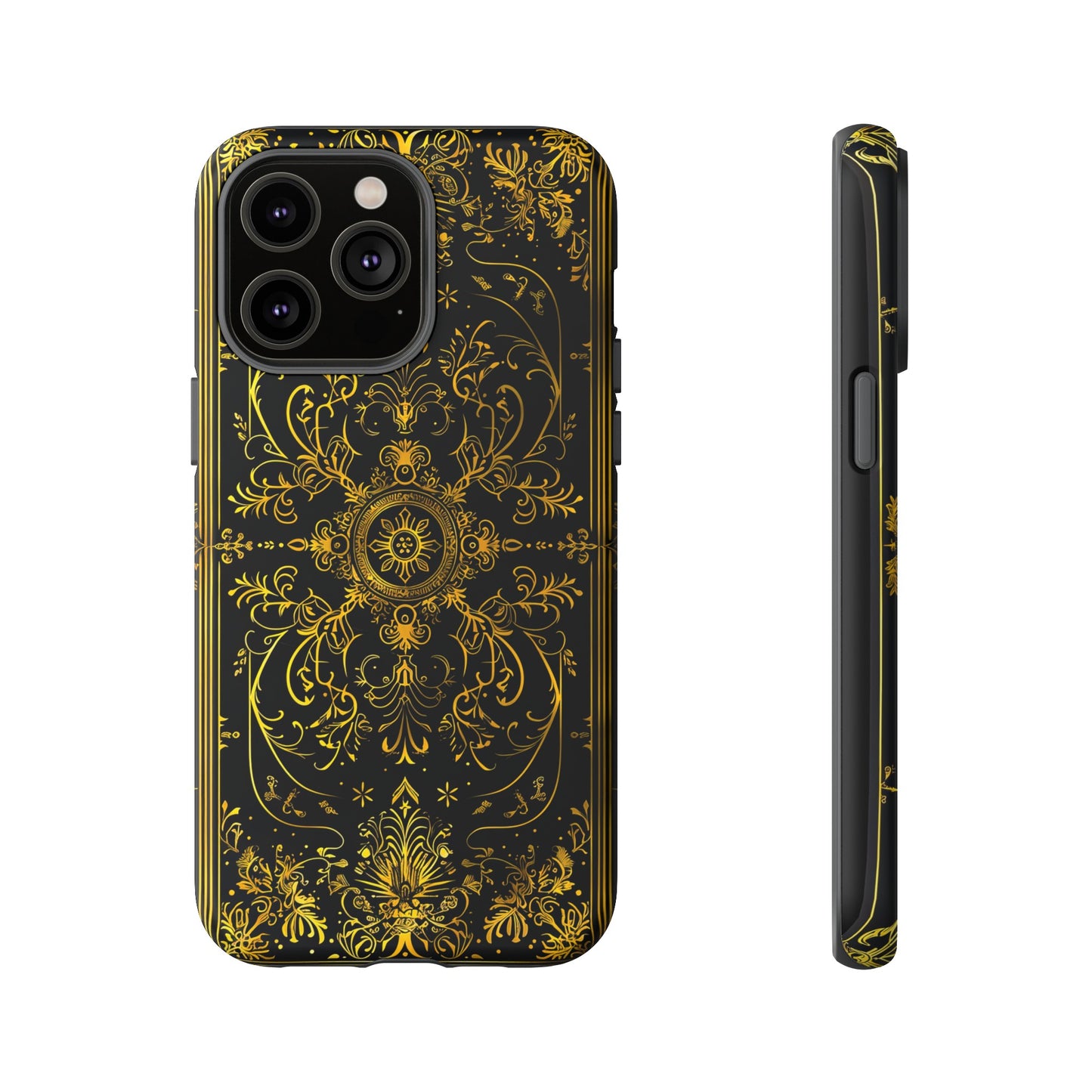 Luxury Gold Floral Damask Tough Phone Case - Elegant Black & Gold Baroque Design