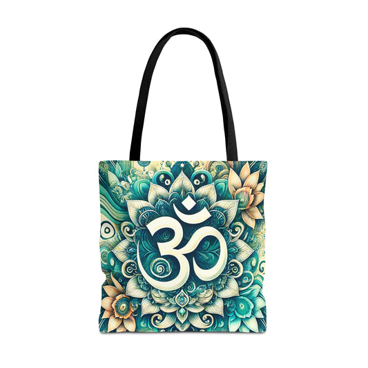 Vibrant Spiritual Yoga Art Om Symbol Tote Bag Durable Polyester with Cotton Straps Available in 3 Sizes