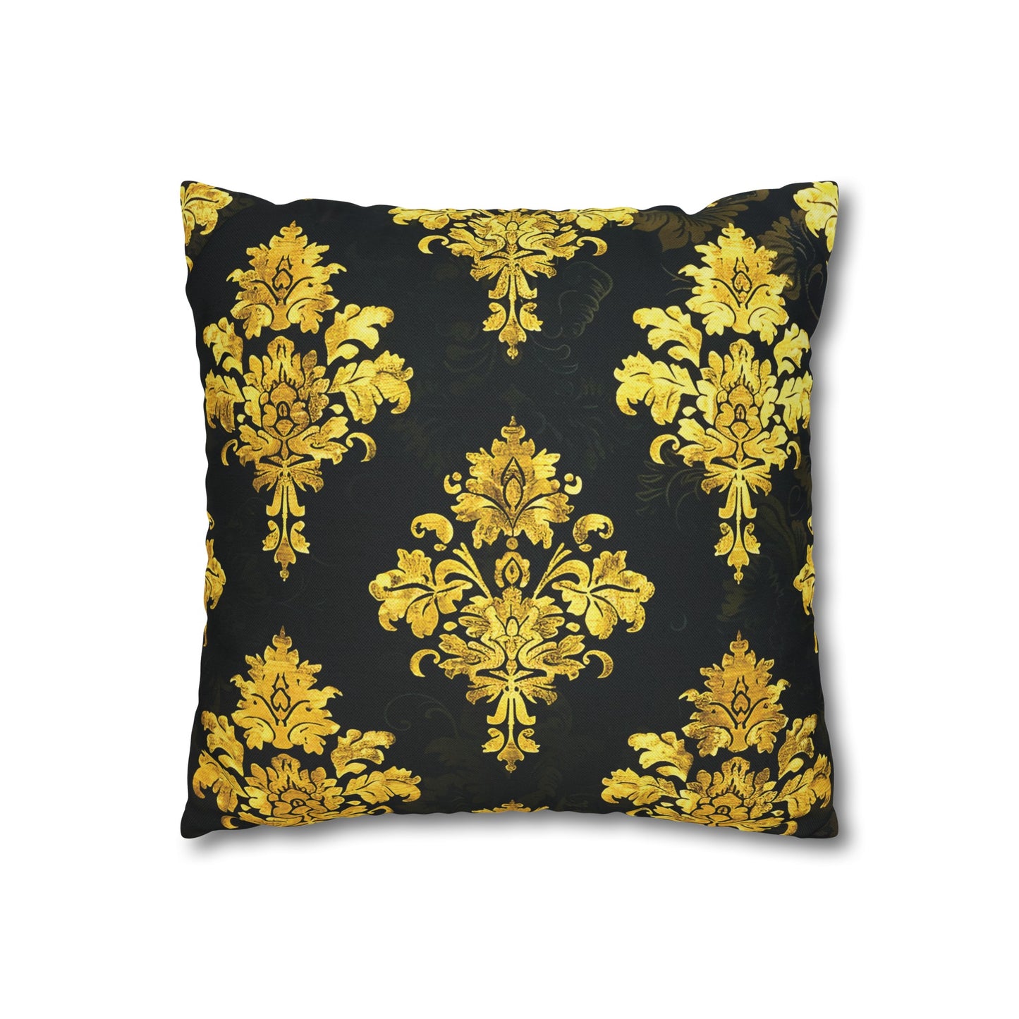 Elegant Black & Gold Damask Throw Pillowcase - Luxurious Floral Baroque Design (Pillow not included)