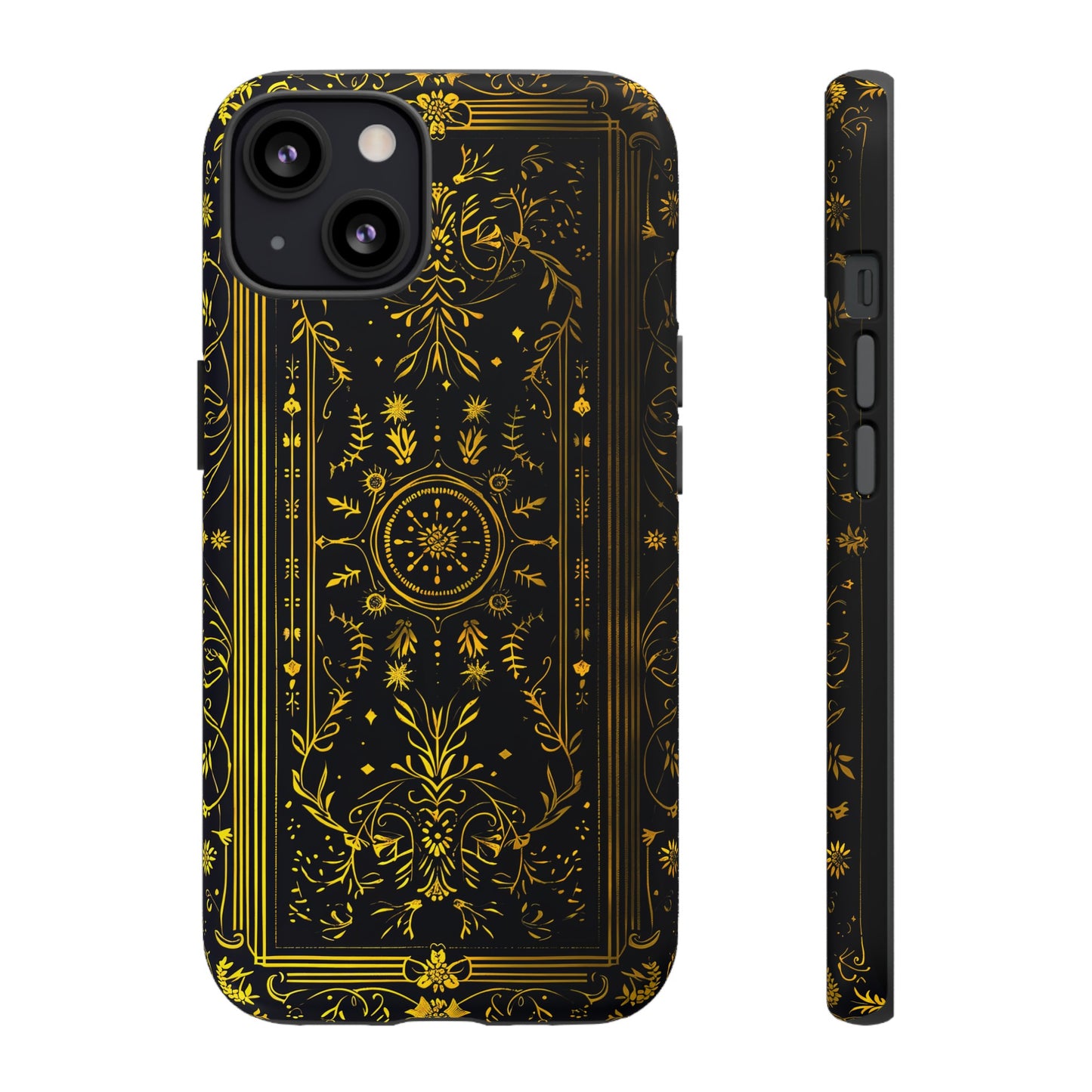 Luxury Gold Floral Damask Tough Phone Case - Elegant Black & Gold Baroque Design