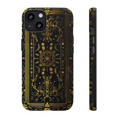 Luxury Gold Floral Damask Tough Phone Case - Elegant Black & Gold Baroque Design