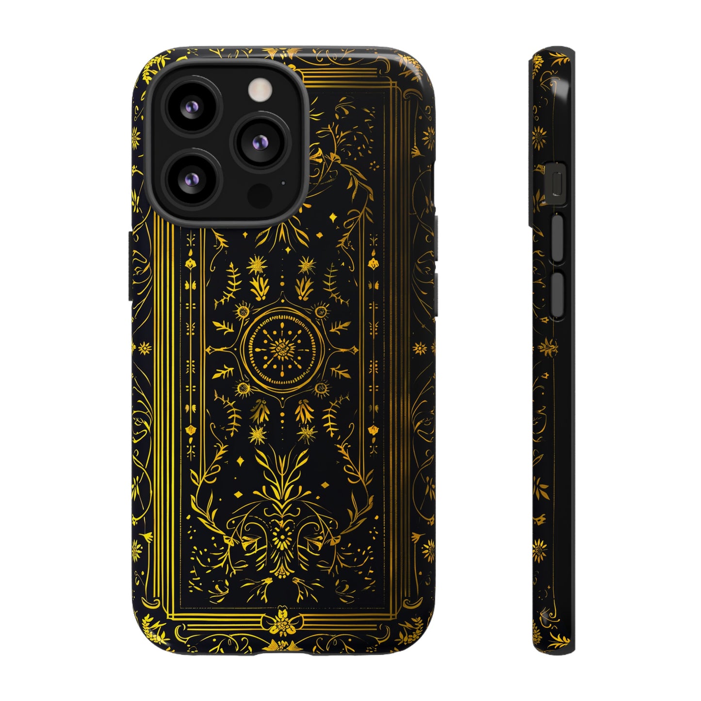 Luxury Gold Floral Damask Tough Phone Case - Elegant Black & Gold Baroque Design