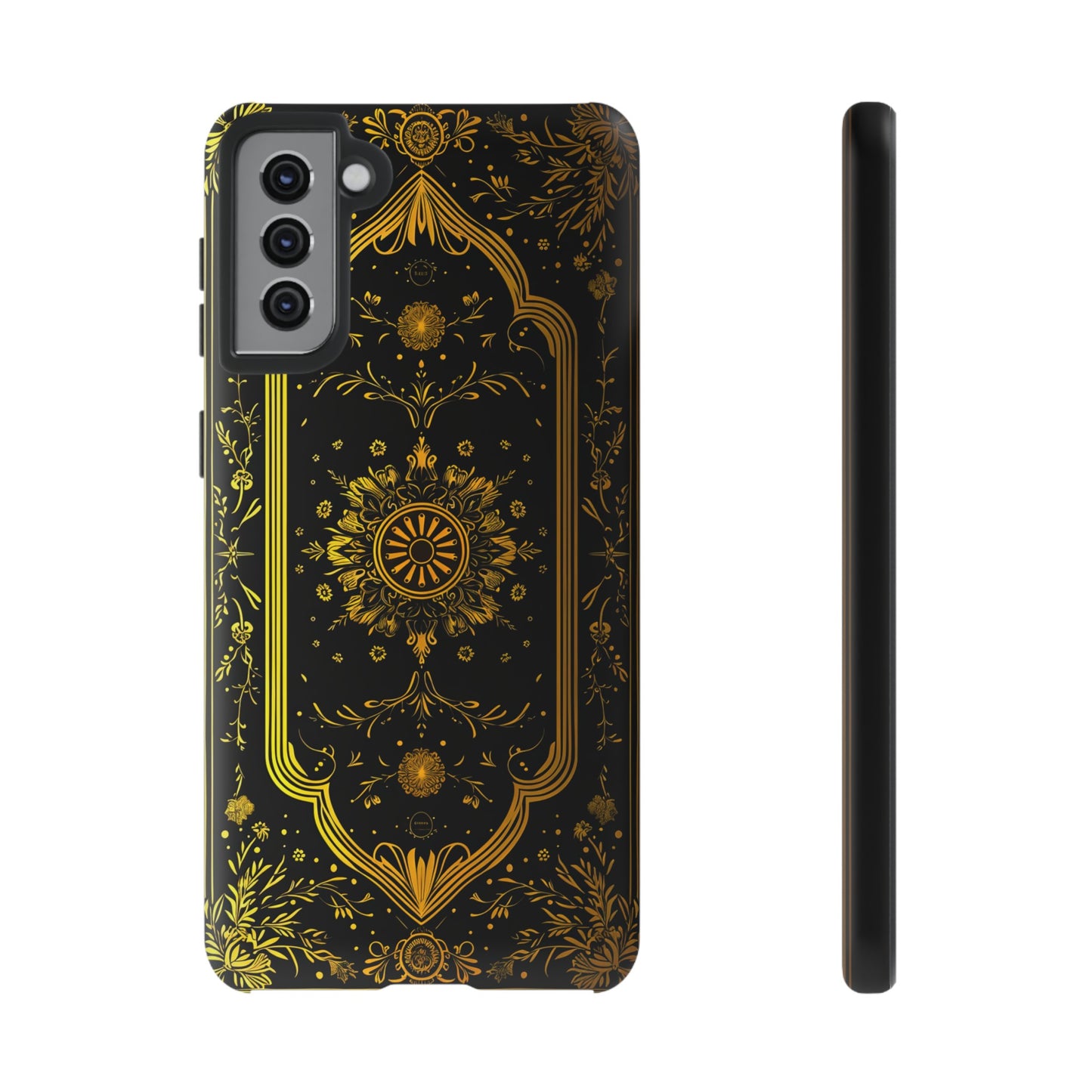 Luxury Gold Floral Damask Tough Phone Case - Elegant Black & Gold Baroque Design