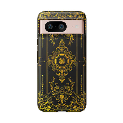 Luxury Gold Floral Damask Tough Phone Case - Elegant Black & Gold Baroque Design