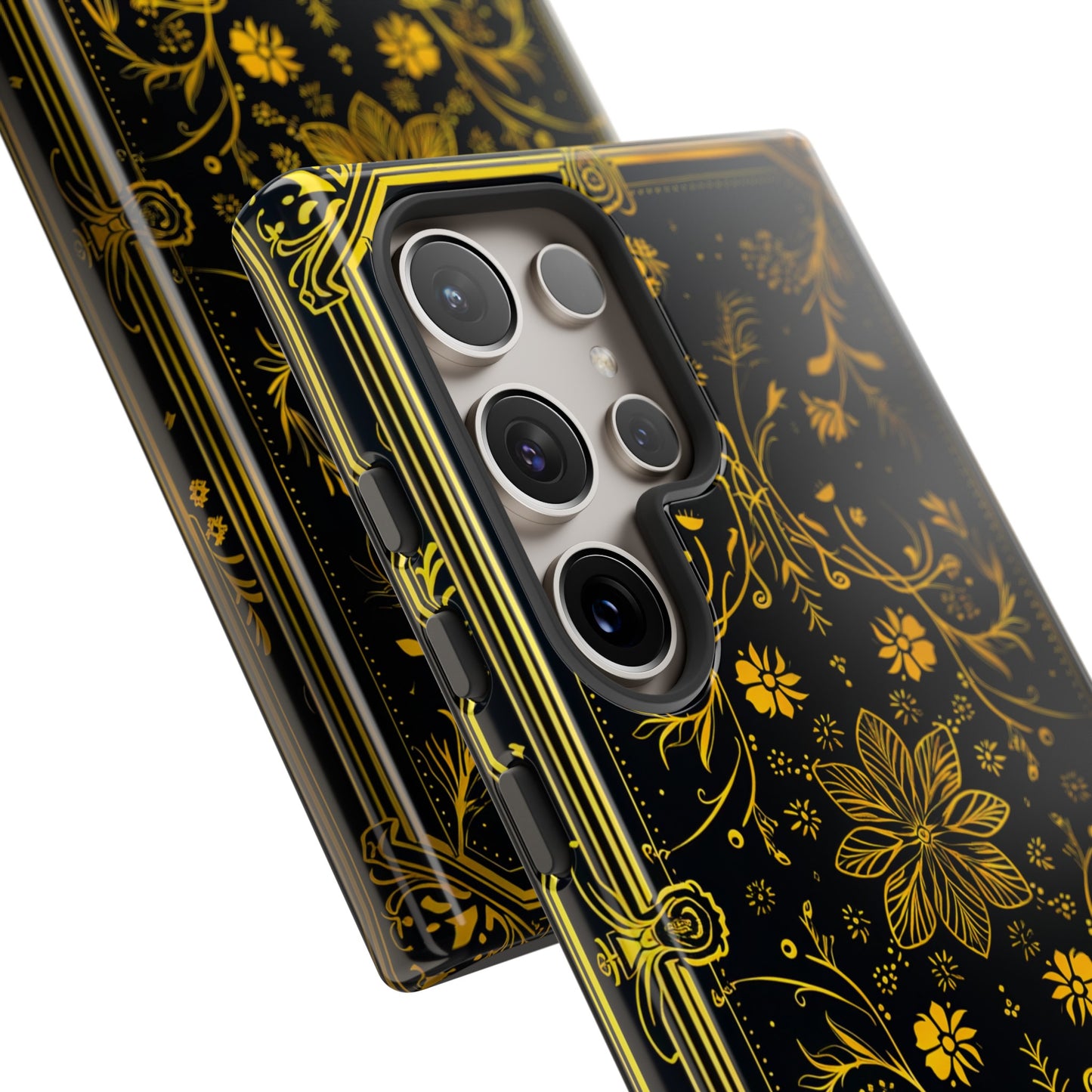 Luxury Gold Floral Damask Tough Phone Case - Elegant Black & Gold Baroque Design