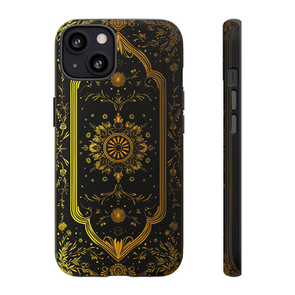 Luxury Gold Floral Damask Tough Phone Case - Elegant Black & Gold Baroque Design