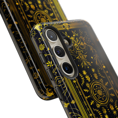 Luxury Gold Floral Damask Tough Phone Case - Elegant Black & Gold Baroque Design