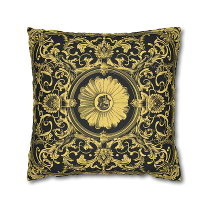 Elegant 19th Century Vintage Floral Damask Paisley Pillowcase in Black and Gold (Pillow not included)