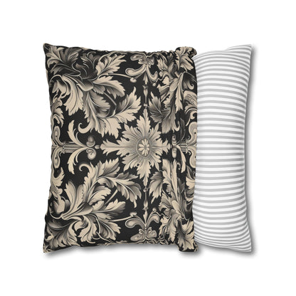 Elegant 19th Century Vintage Floral Damask Pillowcase in Black and Off-White (Pillow not included)