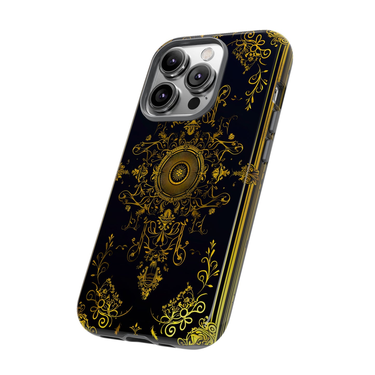 Luxury Gold Floral Damask Tough Phone Case - Elegant Black & Gold Baroque Design