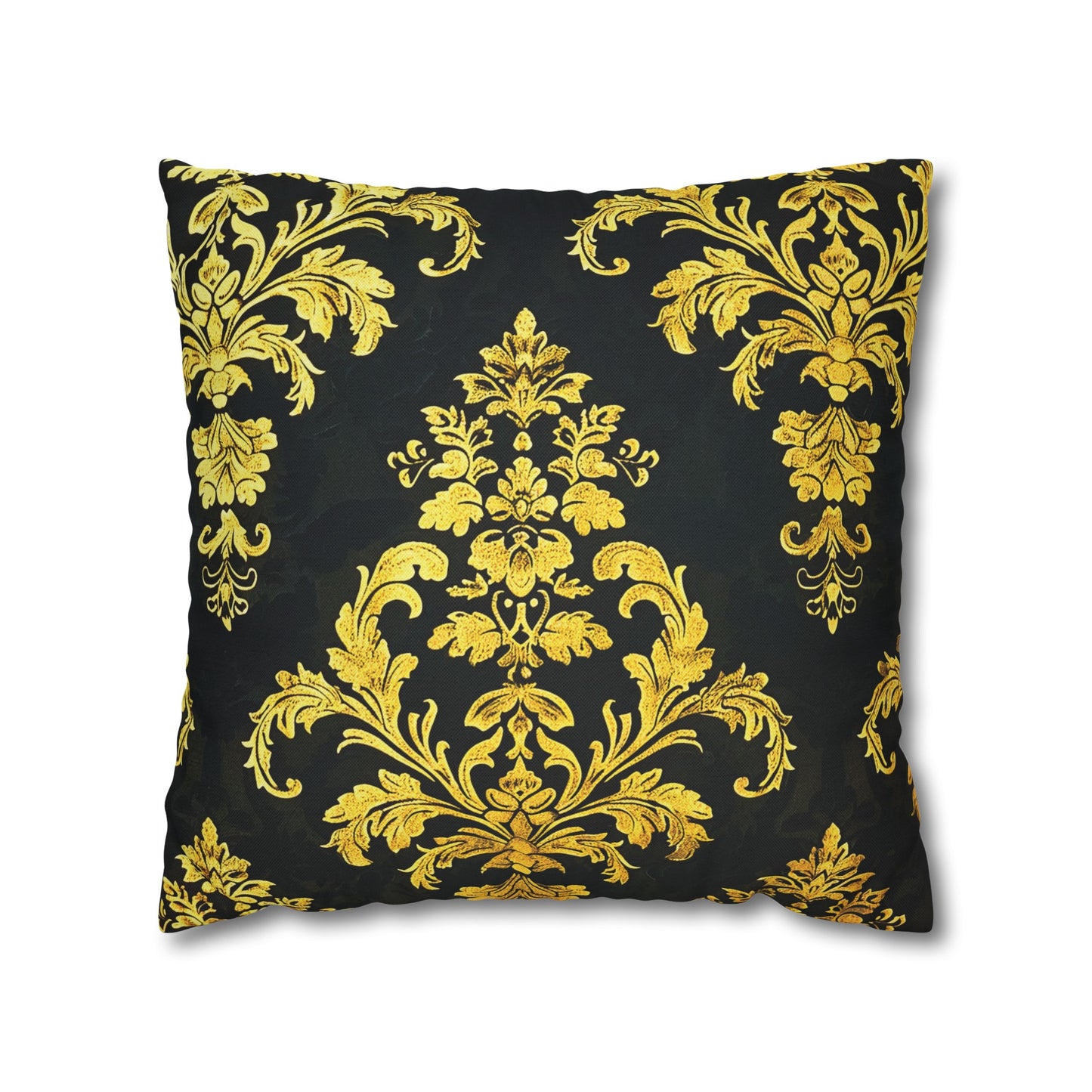 Elegant Black & Gold Damask Throw Pillowcase - Luxurious Floral Baroque Design (Pillow not included)