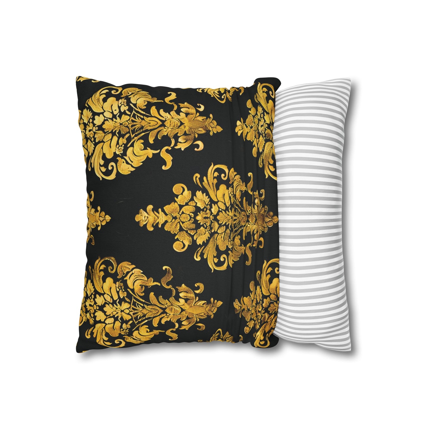 Elegant Black & Gold Damask Throw Pillowcase - Luxurious Floral Baroque Design (Pillow not included)