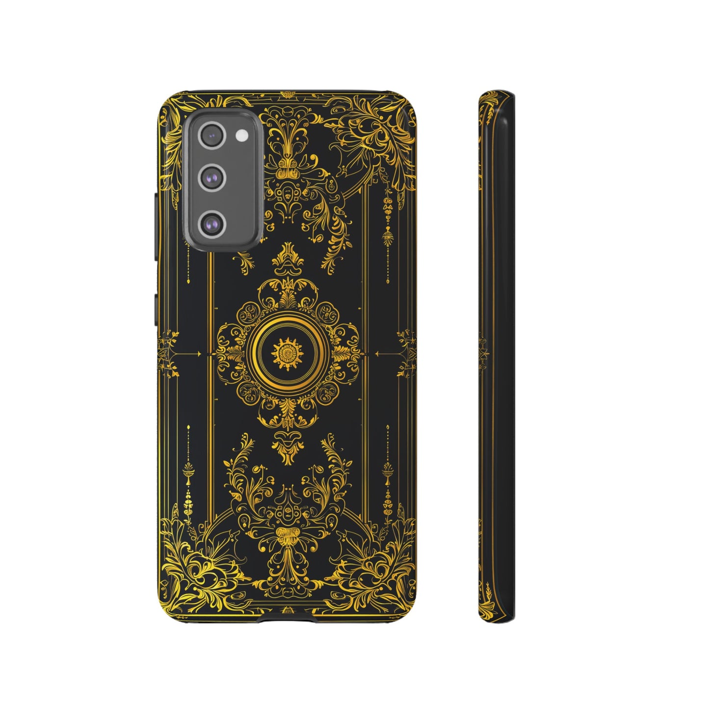 Luxury Gold Floral Damask Tough Phone Case - Elegant Black & Gold Baroque Design