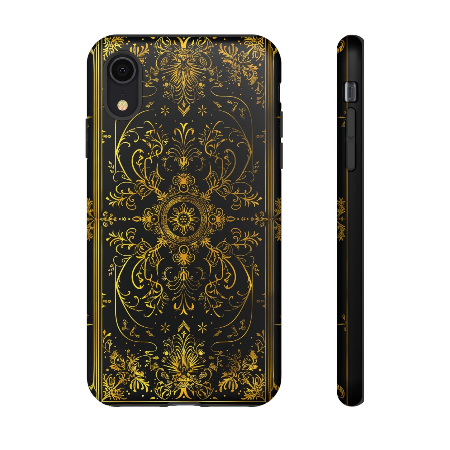 Luxury Gold Floral Damask Tough Phone Case - Elegant Black & Gold Baroque Design