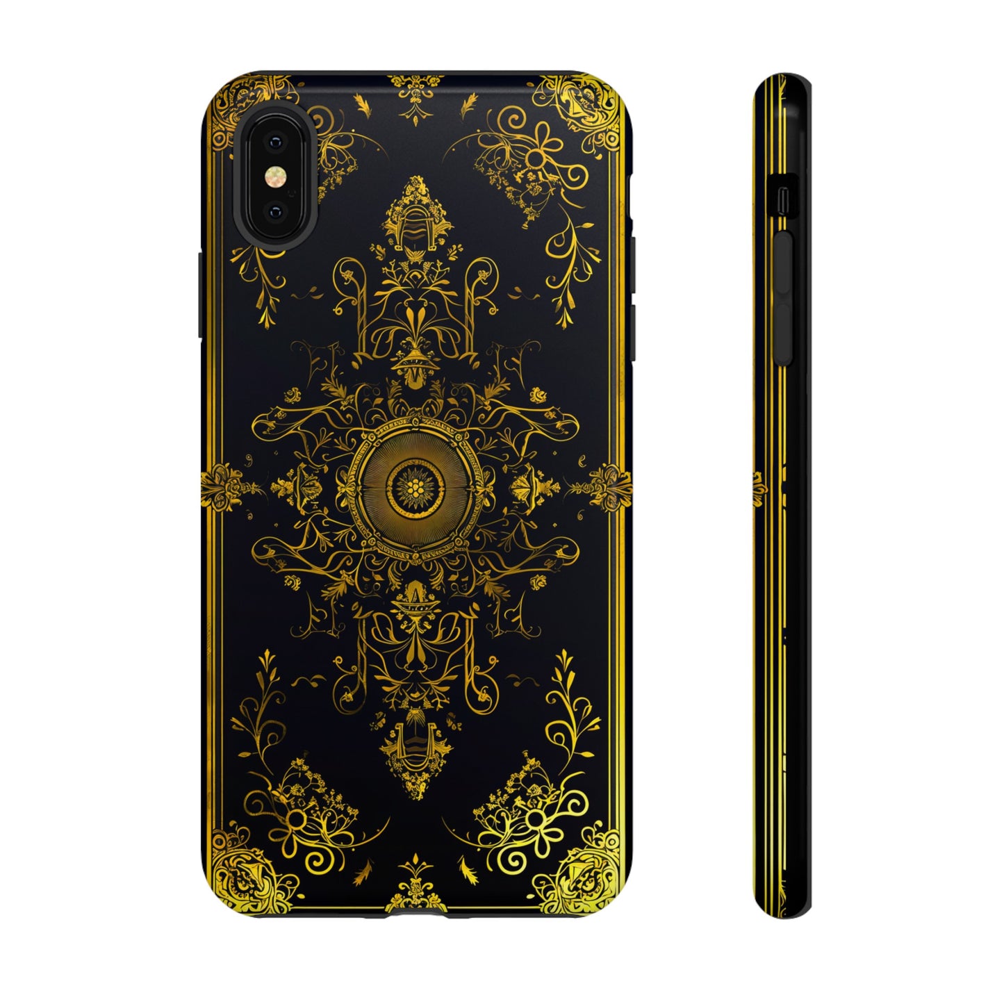 Luxury Gold Floral Damask Tough Phone Case - Elegant Black & Gold Baroque Design