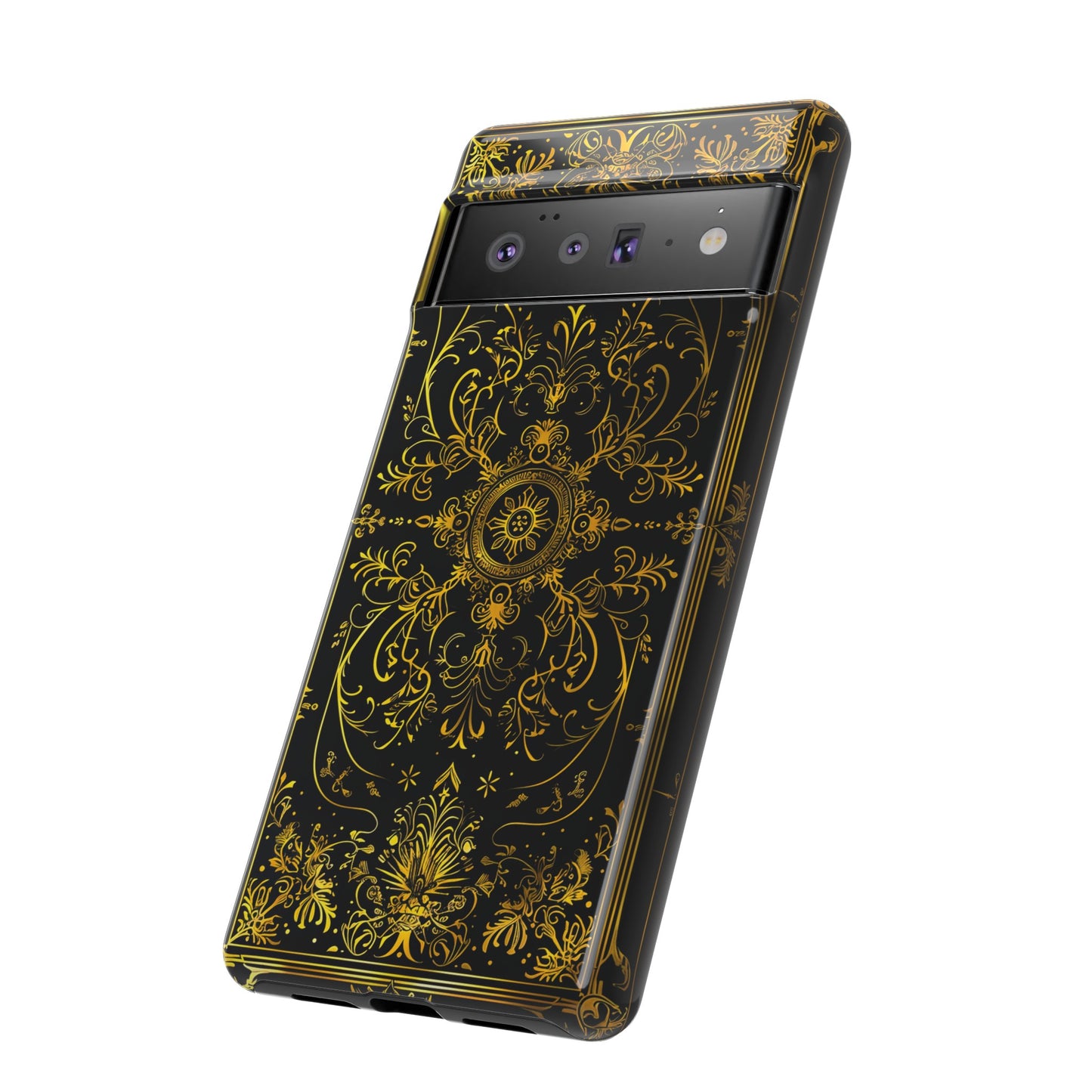 Luxury Gold Floral Damask Tough Phone Case - Elegant Black & Gold Baroque Design