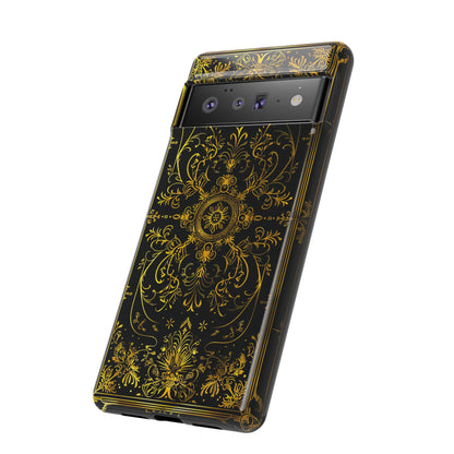 Luxury Gold Floral Damask Tough Phone Case - Elegant Black & Gold Baroque Design