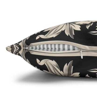 Elegant 19th Century Vintage Floral Damask Pillowcase in Black and Off-White (Pillow not included)