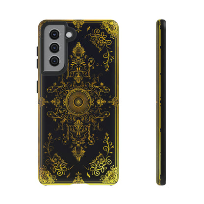 Luxury Gold Floral Damask Tough Phone Case - Elegant Black & Gold Baroque Design